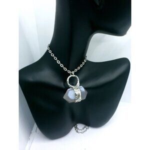 Blue place agate crystal necklace handmade